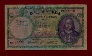 Portugal 20 Escudos 1941 P - 153 Rare Date See Scan (brazil Spain France Germany) photo