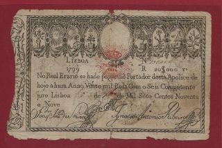 Portugal Imperial Treasury 20.  000 Reis 1799 P - 31 Rare (azores Brazil France) photo