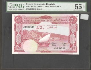 1965 Yemen Democratic Republic 5 Dinars Pmg 55 Epq Pick 4b S/n J1942545 photo