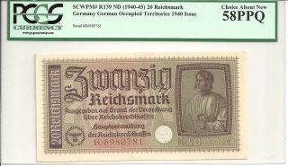 Nazi Germany /20 Reichsmark/1940/ww11/swastika/uncirculated/pcgs 58 photo