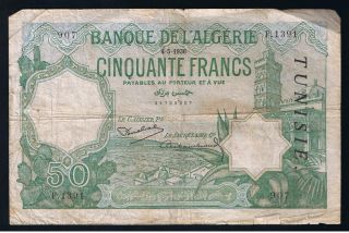 Algeria Tunisia Algerie Tunisie 1936 50 Francs,  Rare,  P9 photo