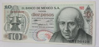 1972 Banco De Mexico S.  A.  Diez (10) Pesos.  - Paper Money. photo