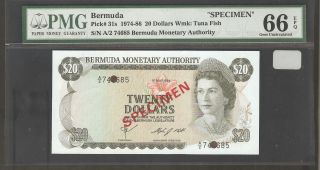 1974 - 86 Bermuda 20 Dollars Specimen Pmg 66 Epq Pick 31s S/n A/2 74685 photo