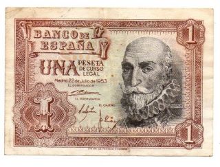 Spain Una Peseta Banknote 1953 Circulated photo