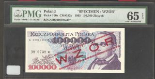 1993 Poland 100,  000 Zlotych Pmg 65 Epq Pick 160s Specimen / Wzor S.  Moniuszko photo