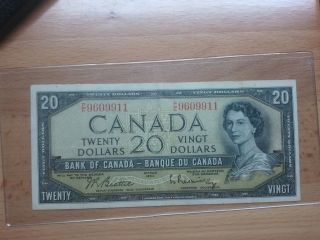 1954 Canadian $20 Banknote. . . . .  Circulated And. . .  Beattie/rasminsky photo