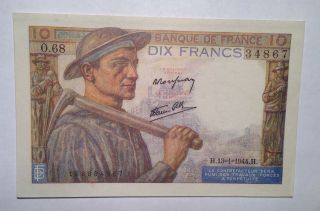 Unc France / Banque De France - 10 Francs,  1944 French Banknote Paper Currency photo