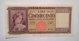 Xf - Au Italy 500 Lire 1948 P - 80a Medusa Seal Ww2 Italian Banknote Currency photo