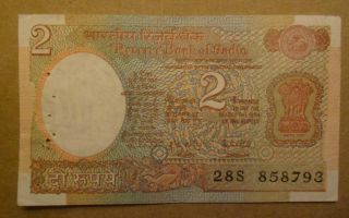 Reserve Bank Of India 2 Two Rupee Banknote - Vintage Rare photo