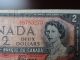 1954 $2 Bank Note Bill Canada Prefix Z/b 8783273 Modified Portrait 