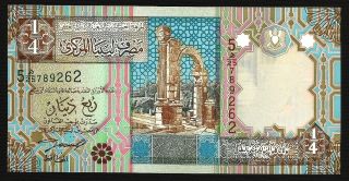 Libya Banknote 1/4 Dinar - P 62 - Unc - 2002 photo