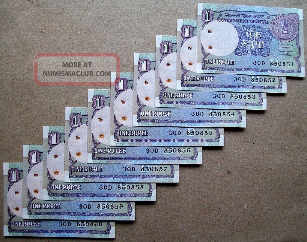 1990 Signature Bimal Jalan 1 (one) Rupee Note Serially 10 Piece Note From Bundle Asia photo
