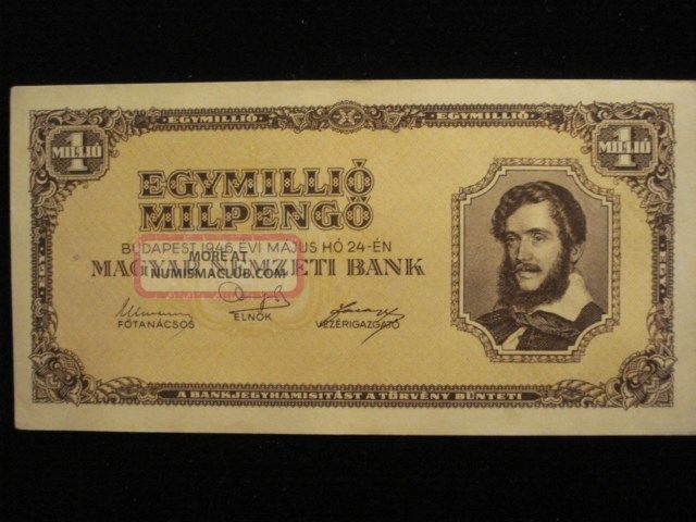 1000000 1.  000.  000 Milpengo Milpengő Hungarian Paper Money Banknote 1946 Unc Europe photo
