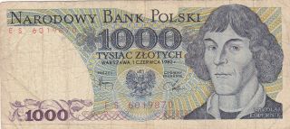Poland: 1000 Zlotych,  1 - 6 - 1982,  P - 146c,  Copernicus photo