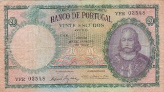 Portugal: 20 Escudos Banknote,  27 - 1 - 1959,  P - 153b photo