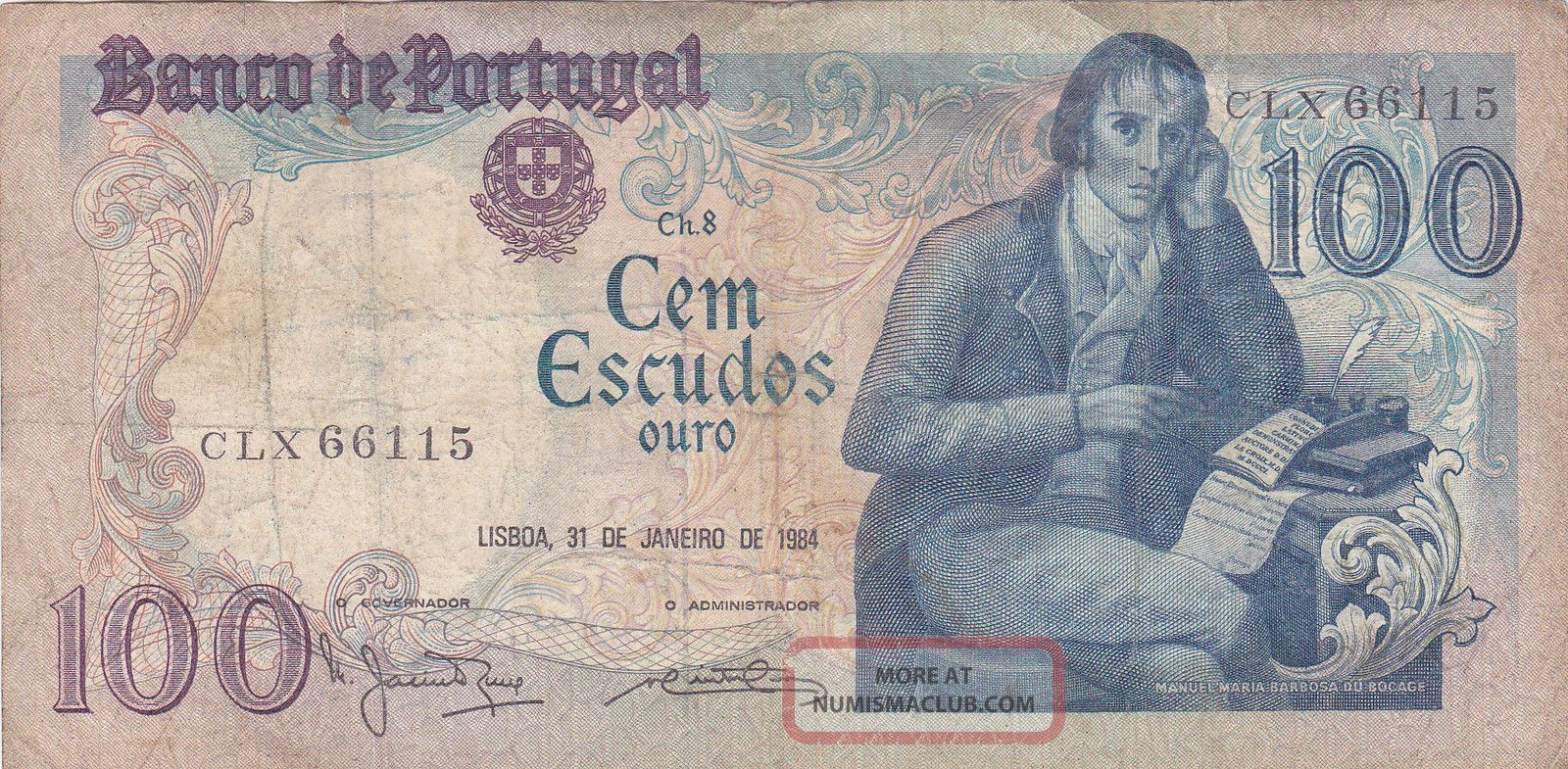 Portugal: 100 Escudos Banknote,  31 - 1 - 1984,  P - 178c Europe photo
