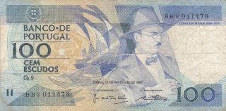 Portugal: 100 Escudos Banknote,  12 - 2 - 1987,  P - 179d photo
