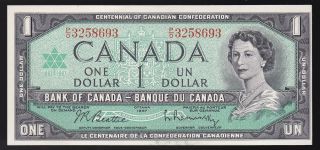 1867 - 1967 $1 Canada Centennial Bank Note,  P/o3258693 Beattie - Rasminsky Au++ photo