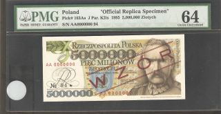 1995 Poland 5,  000,  000 Zlotych Pmg 64 Epq Pick 163as Official Replica Specimen photo