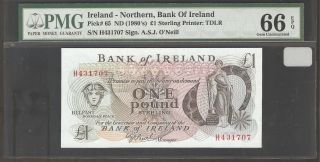 1980 ' S Ireland 1 Pound Pmg 66 Epq Pick 65 S/n H431707 photo
