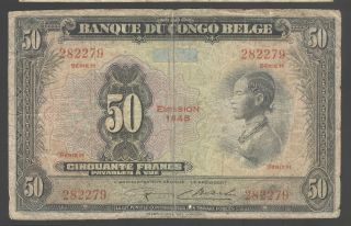 Belgian Congo 50 Francs 1948 Poor - Good P.  16f photo