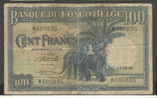 Belgian Congo 100 Francs 1949 Poor - Good P.  17d photo