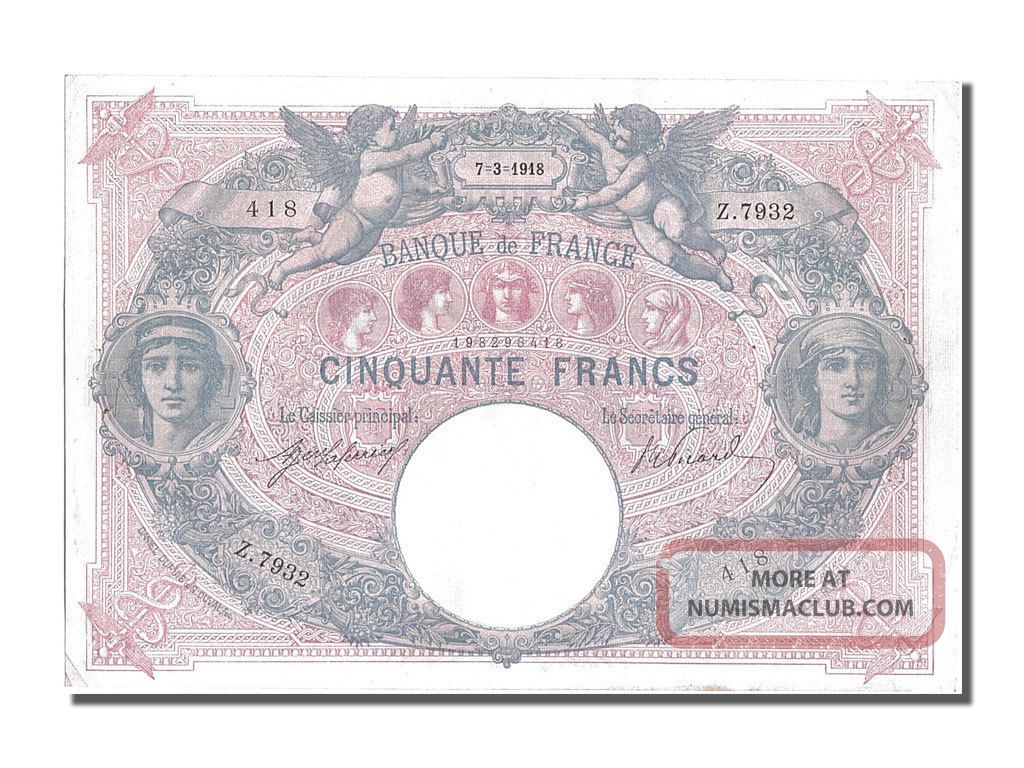 French Paper Money,  50 Francs Type Bleu Et Rose,  07 Mars 1918,  Fayette 14.  31 Europe photo