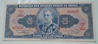 Aigifts: Brazil Note 20 Cruzeiros Banknote Paper Money Currency photo
