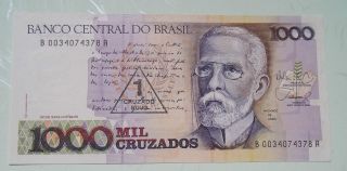 Aigifts: Brazil Note 1000 Cruzados Banknote Paper Money Currency Unc photo