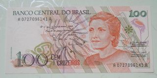 Aigifts: Brazil Note 100 Cruzeiros Banknote Paper Money Currency Unc photo