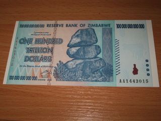 Zimbabwe 100 Trillion Dollars 2008 P91 Unc photo
