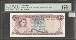 1965 Bahamas 1/2 Dollar Pmg 64 Epq Pick 17 S/n A978504 photo