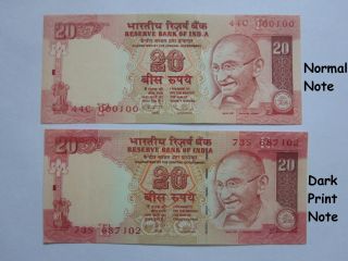 India - Rs.  20 - Dark Printing On Note - 1 Pc. photo