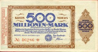 Kreis Moers 500,  000,  000 500000000 Mark 22/9/1923 Ef photo