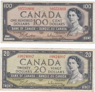 Canada $20&$100 Of 1954 Issue In Fine Cond. photo