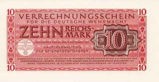 Currency Germany 1942 Wwii War Wehrmacht Bank Note Nazi 010 Reichmark Mng photo