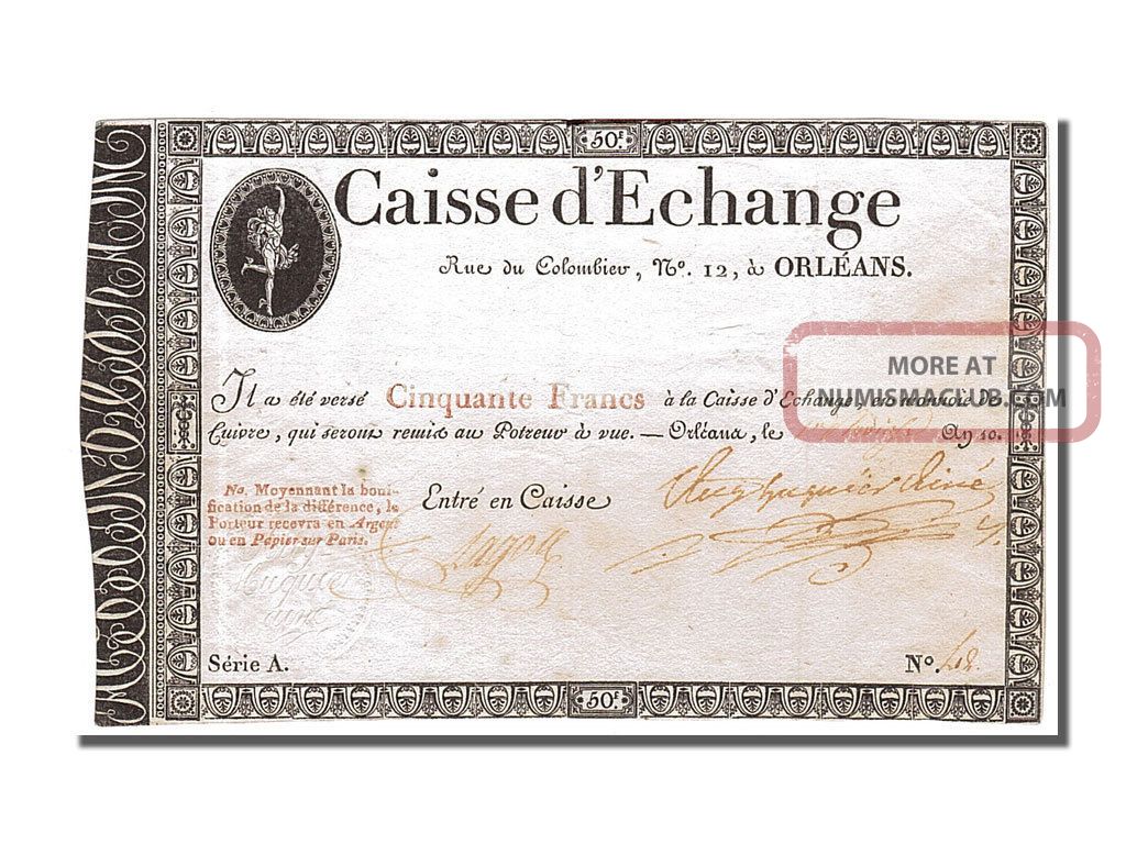 French Assignats,  Caisse D ' Echange Of Orléans,  50 Francs Europe photo