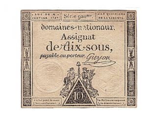 French Assignats,  10 Sous Type Domaines Nationaux photo