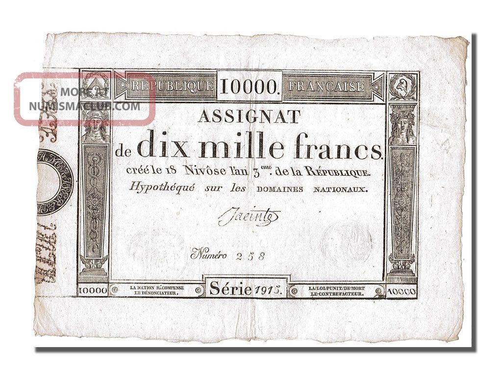 French Assignats,  10 000 Francs Domaines Nationaux Type,  Signed By Jacinte Europe photo