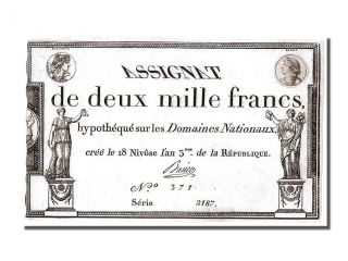 French Assignats,  2000 Francs Type Domaines Nationaux,  Signed By Busier photo