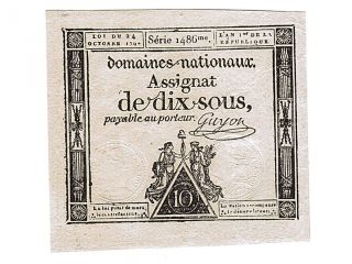 French Assignats,  10 Sous Type Domaines Nationaux photo