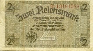 Currency Germany Wwii War Bank Note Nazi 002 Reichmark Zwei Emblem photo