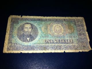 100 Lei Romania Communist Banknote,  S/n: A0175 860950 photo