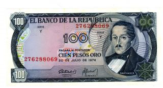 Colombia…. .  P - 415…. .  100 Pesos….  1974…. .  Unc photo