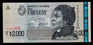 Uruguay 2000 Pesos 2003 Serie A Pick 92 Unc photo