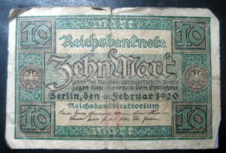 Germany 10 Mark Reichsbanknote 1920 Weimar Republic photo