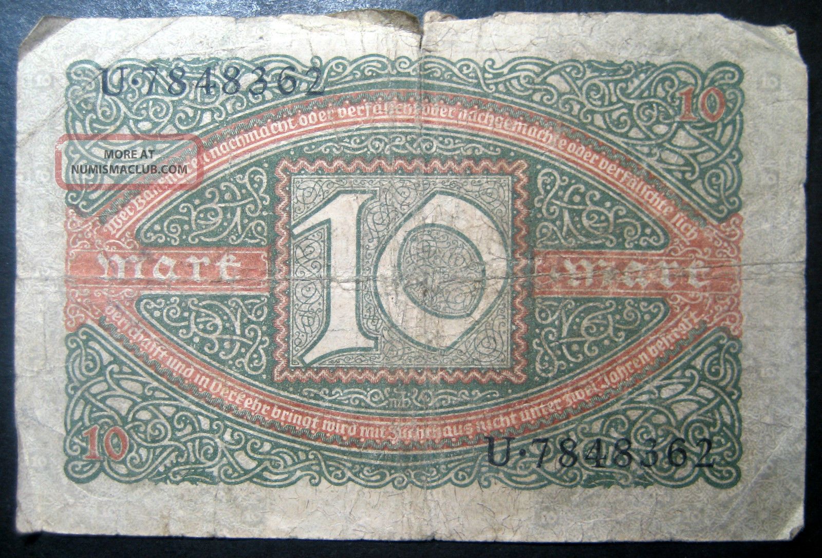 Germany 10 Mark Reichsbanknote 1920 Weimar Republic