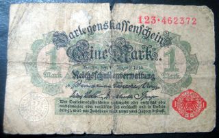 Imperial Germany 1914 Eine Mark Banknote World War I photo