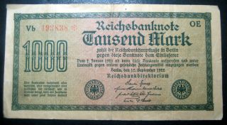 1922 Germany 1000 Mark Reichsbanknote Weimar Republic photo
