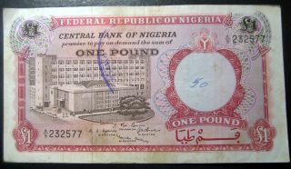 1967 Nigeria One Pound Note Issued By Central Bank Of Nigeria photo